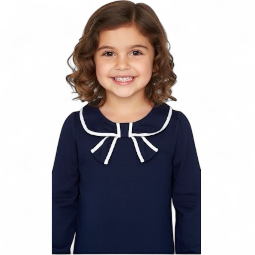 Janie and Jack Girl’s Size 4 Navy Blue Long Sleeve Top with White Trim
